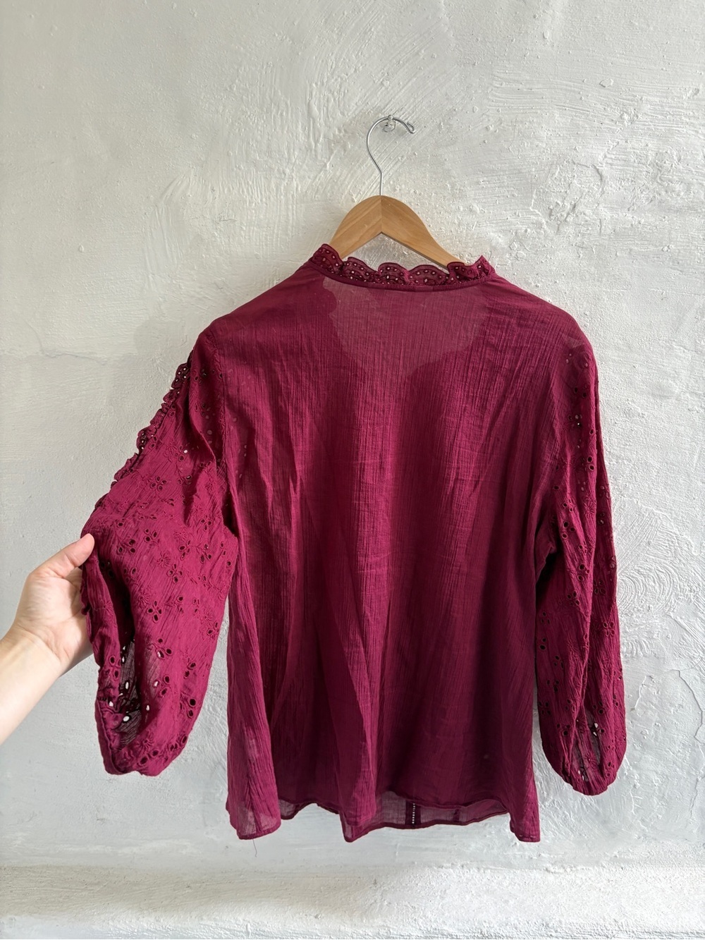 Addition Elle Burgundy Ruffled Button-Front Blouse - Picture 6 of 6